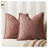 DEZENE Pack of 2 Dusty Pink Decorative Throw Pillow Covers 20x20 Cozy Soft Chenille Boho Accent Vintage Farmhouse Square Couch Pillow Covers for Home Decor Bed Sofa Living Room