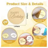 Wolpark 20pcs Gold Mirror Acrylic Cupcake Toppers Acrylic Engraved Cake Picks Cupcake Disc Happy Birthday Cake Decoration Circle Round Shape DIY Party Supplies