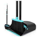Upgrade Broom and Dustpan Combo Set, Extendable 52 Long Handle Broom for Easy Sweeping, Self-Cleaning Dust pan Teeth for Pet Hair, Perfect for Home, Kitchen, and Office