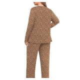 POSESHE Womens Plus Size Pajamas Sets Long Sleeve Sleepwear Ladies Soft Comfy Cute Ladies Pjs with Pockets,Khaki Leopard,4XL