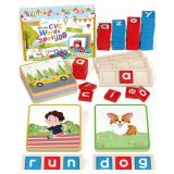 Gojmzo Wooden CVC Word Spelling Games, Preschool Kindergarten Learning Activities, Montessori Educational Toys Gifts for 3 4 5 6 Year Old Kids, Sight Words Flash Cards Reading Letters for Toddlers