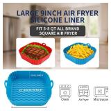 Boribim 9 Inch Large Air Fryer Silicone Liners - 2 PCS Square Reusable AirFryer Basket Liners for 5-8QT Air fryer, Air fryer Accessories for Baking Roasting Microwave (Red + Blue)