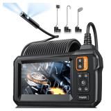 Endoscope Camera with Light, Inspection Borescope Camera with 4.3 IPS Screen, 1920P HD with 8 LED Lights, 32.8FT Semi-Rigid Cord Bore Scope, IP67 Waterproof Endoscope for Sewer, Dual Lens(Orange)