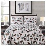 Great Bay Home Rustic Lodge Reversible Reversible Quilt Set With Shams (King  Moose - Chocolate)