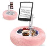 Tablet Pillow Stand, 360° Rotating Kindle Pillow Holder with 3 Detachable Snack Bowl, Soft Plush Fabric, Compatible with 4.7-13 Tablet Phone, Idea iPad Cushion for Reading Watching On Bed Sofa