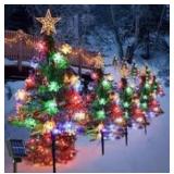 4pk Solar Mini Christmas Trees with Lights for Outdoors
