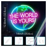 The World Is Yours Neon Sign for Wall Decor, Earth Neon Light with Dimmer, for Man Cave Boy Room Decor, Gift for Man Boyfriend, Decoration USB Powered with Switch
