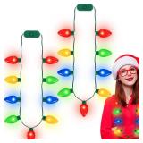 QZYL 2 Pack Christmas Light Necklace, Colorful Christmas Accessories, 9 LED Bulbs Light Up Necklace with 3 Flash Modes, Ugly Sweater Lights for Xmas New Year Party Favor Supplies Accessories