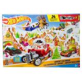 Hot Wheels Toy Cars & Playset, 2025 Advent Calendar with 10 Vehicles in 1:64 Scale, 10 Ornament Clips & 14 Winter-Themed Accessories