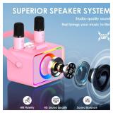 Karaoke Machine,Portable Bluetooth Speaker with 2 Wireless Microphone for Adults & Kids with LED Lights, Karaoke Microphone with PA System Supports USB/TF/AUX,Gift for Party (Pink)
