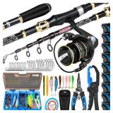 PLUSINNO Fishing Gear, Full Fishing kit Include Fishing Rod and Reel Combo, Rod Holder, Tackle Box with Fishing Lures, Fishing Pliers, Fishing Gifts for Men with Fishing Tool Kit
