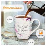Christian Art Gifts Inspirational Ceramic Coffee & Tea Scripture Mug for Women: Be Still & Know Psalm Encouraging Bible Verse, Microwave & Dishwasher Safe Cute Cup, White, Purple & Teal Floral, 12 oz.