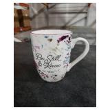Christian Art Gifts Inspirational Ceramic Coffee & Tea Scripture Mug for Women: Be Still & Know Psalm Encouraging Bible Verse, Microwave & Dishwasher Safe Cute Cup, White, Purple & Teal Floral, 12 oz.