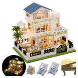 DIY Miniature House Kit, Mini House Kit for Beginners, DIY Dollhouse Kit for Adults to Build, Model Building Craft Diorama Kit, Ideal Gifts for Birthday, Christmas(Blue Mansion)