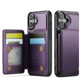 Vinich for iPhone 16 Wallet Case with Card Holder, RFID Blocking Credit Slots Kickstand Shockproof Phone Cover Fit for iPhone 16 6.1 Purple
