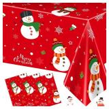 3 Pcs Christmas Tablecloth - Snowman Christmas Table cover, Disposable Plastic Rectangle Xmas Snowman Snowflakes Party Table cloths for Christma Tables Decorations and Party Supplies, 54 x 108 Inch