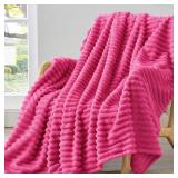 BEDELITE Fleece Throw Blanket for Couch - 300GSM Soft & Warm Fluffy Pink Blanket, Decorative and Giftable Striped Blankets for Women, Men, 50x60