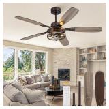 52 Inch Farmhouse Ceiling Fan with Light and Remote, Oil Bronze Industrial Flush Mount Ceiling Fans with 6 Speed Reversible Motor and Dual Finish 5 Blades, Rustic Ceiling Fan for Living Room, Bedroom
