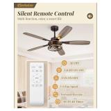 52 Inch Farmhouse Ceiling Fan with Light and Remote, Oil Bronze Industrial Flush Mount Ceiling Fans with 6 Speed Reversible Motor and Dual Finish 5 Blades, Rustic Ceiling Fan for Living Room, Bedroom