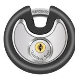 DAYGOS Outdoor Padlock for Storage Unit, Waterproof Stainless Steel Disc Lock with Rubber Bumper for Sheds,Gate and Fence, Heavy Duty Discus Keyed Pad Lock (3/8-Inch Shackle)