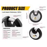 DAYGOS Outdoor Padlock for Storage Unit, Waterproof Stainless Steel Disc Lock with Rubber Bumper for Sheds,Gate and Fence, Heavy Duty Discus Keyed Pad Lock (3/8-Inch Shackle)