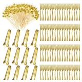 Therwen Mini Forks for Appetizers Serving Tongs Fancy Toothpicks Dinnerware Set, Include Disposable Appetizer Forks Cocktail Toothpicks Tongs Charcuterie Utensils for Christmas(Gold,184 Pcs)