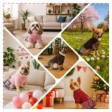 WOYYHO Small Dog Sweater Dress Winter Fleece with Plaid Skirt & Bowtie, Warm Long Sleeve Puppy Clothes for Chihuahua, Yorkie, Pink, Size S