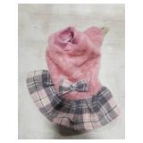 WOYYHO Small Dog Sweater Dress Winter Fleece with Plaid Skirt & Bowtie, Warm Long Sleeve Puppy Clothes for Chihuahua, Yorkie, Pink, Size S