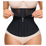 Nebility Waist Trainer for Women Zipper Corset Shapewear Tummy Control Mesh Waist Cincher Faja Body Shaper(X-Large, Black)