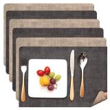 Myir JUN Placemats Dual Sided, Faux Leather Place Mats Set of 6 Indoor Placemat for Dining Table Outdoor Place Mat Manteles Individuales Square Non-Slip Washable Table Mats (Gray Beige, Set of 6)