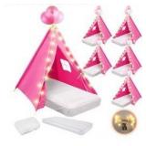 Lemosae 6-Pack Kids Teepee Tent Set With Mattresses, Sheets, and Lights