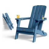 Navy Blue Folding Adirondack Chair with Cup Holders