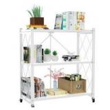 3-Tier Foldable Storage Shelf with Wheels, White
