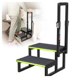 Marudina Step Stool With Adjustable Handrail (26"to 40") Aluminium 2-Step Stool W/Step Cover, 350 lb Weight Capacity, Sturdy And Safe For Seniors, Adults, Economy Universal Mobile Home Steps