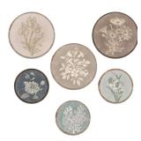 pechpell 6 Pieces Vintage Flower Wall Art, 10.2 Inch Wooden Floral Botanical Pictures Prints Wall Decor, Small Round Boho Living Room Bedroom Kitchen Bathroom Decorations for Home