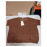 Brown Crochet Knit Short Sleeve Top-S