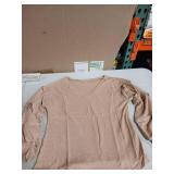 Beige Waffle Knit Ribbed with Ruffle Long Sleeve Top-S