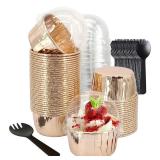 5oz Baking Cups with Lids 50 Pack,LNYZQUS Foil Cupcake Liners Muffin Tins,Disposable Ramekins Pans Muffin Cups Jumbo Cupcake Wrappers Holders for Wedding Party-Champagne