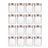 novelinks 8 oz Clear Plastic Jars with Screw-On Lids - BPA-Free Refillable Storage Containers for Slime, Spices, Crafts, Kitchen & Home Organization (16 Pack,Rose Gold)
