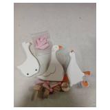 Leinuosen 3 Set One Silly Goose Birthday Decorations 6 Inch Silly Goose Birthday Table Centerpiece Funny 1st Party Supplies Wooden Geese Push Pull Figurine Shelf Table Decor for Baby Shower(Pink)