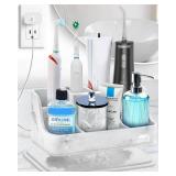 Electric Toothbrush Holder with Instant-Dry & 6 Slots | Heavy-Duty Large Countertop Organizer with Cable Holes, for Manual & Electric Toothbrushes, Marble White