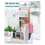 Electric Toothbrush Holder with Instant-Dry & 6 Slots | Heavy-Duty Large Countertop Organizer with Cable Holes, for Manual & Electric Toothbrushes, Marble White