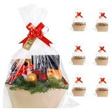 KEVTVEK Bigger Baskets for Gifts Empty, 6 Pack Sturdy Kraft Basket With Handles Gift Basket Kit, 6 Shrink Wrap Bags, 6 Bows and Hang Tag, Empty Gift Baskets to Fill for Birthday Christmas Baby Shower