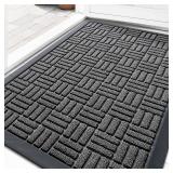 OLANLY Front Door Mat Outside Entrance 29.5x17, Absorbent, Heavy Duty Sturdy Natural Rubber Doormat Indoor Outdoor, Stain and Fade Resistant, Non-Slip Backing Low Profile Floor Mat for Entryway, Grey