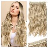 REECHO Clip in Hair Extensions, 20 One Piece Hair Extension Clip in Wefts Long Thick Beach Wavy Natural Soft Synthetic Hairpieces for Women, Dark Ash Blonde