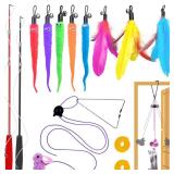ZPH Cat Toys Interactive for Indoor Cats,2PCS Retractable Cat Wand,9PCS Teaser Toys&1PCS Hanging Door Lure Kitten Toy,Interactive Feather Toy for Teaser Play and Chase Exercise with Kitten
