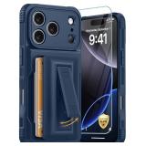 GIVELOT for iPhone 17 Pro Case with Card Holder (4-5 Cards) [RFID Blocking] [Hidden Kickstand] Rugged Heavy Duty Wallet Case for iPhone 17 Pro (Dark Blue Case Only)