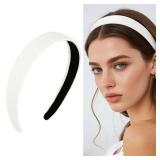 Wecoe White PU Leather 1 Inch Wide Non-Slip Fashion Headband Hair Accessory for Women and Girls, Holiday Costume Diademas Coreanas Para Mujer