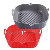 Golden Associate Silicone Liners Square for 6.5 to 7.5 inch Air Fryer, 2 Pcs Non-stick Food-grade Reusable Basket Baking Tray Airfryer Accessories, Top Size 7 inches, Bottom Size 6.3 inches