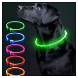 Colaseeme LED Dog Collar, Light Up Dog Collar 1 Count USB Rechargeable TPU Glow Safety Dog Necklace Light, Dog Lights for Small Medium Large Dogs, Please Do Not Use Fast Charging (Green)